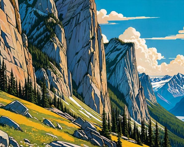 Vibrant Mountain Landscape with River and Evergreen Trees