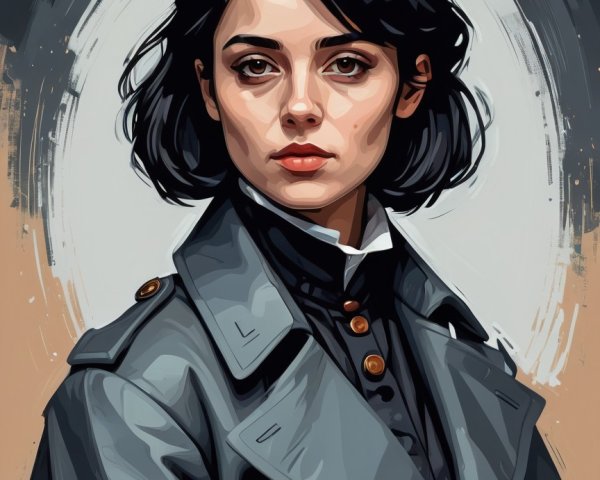 Portrait of a Young Woman in Gray Trench Coat