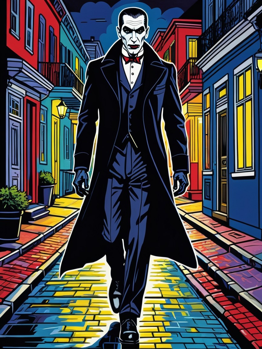 Anime Illustration of a Male Vampire in a Colorful Setting