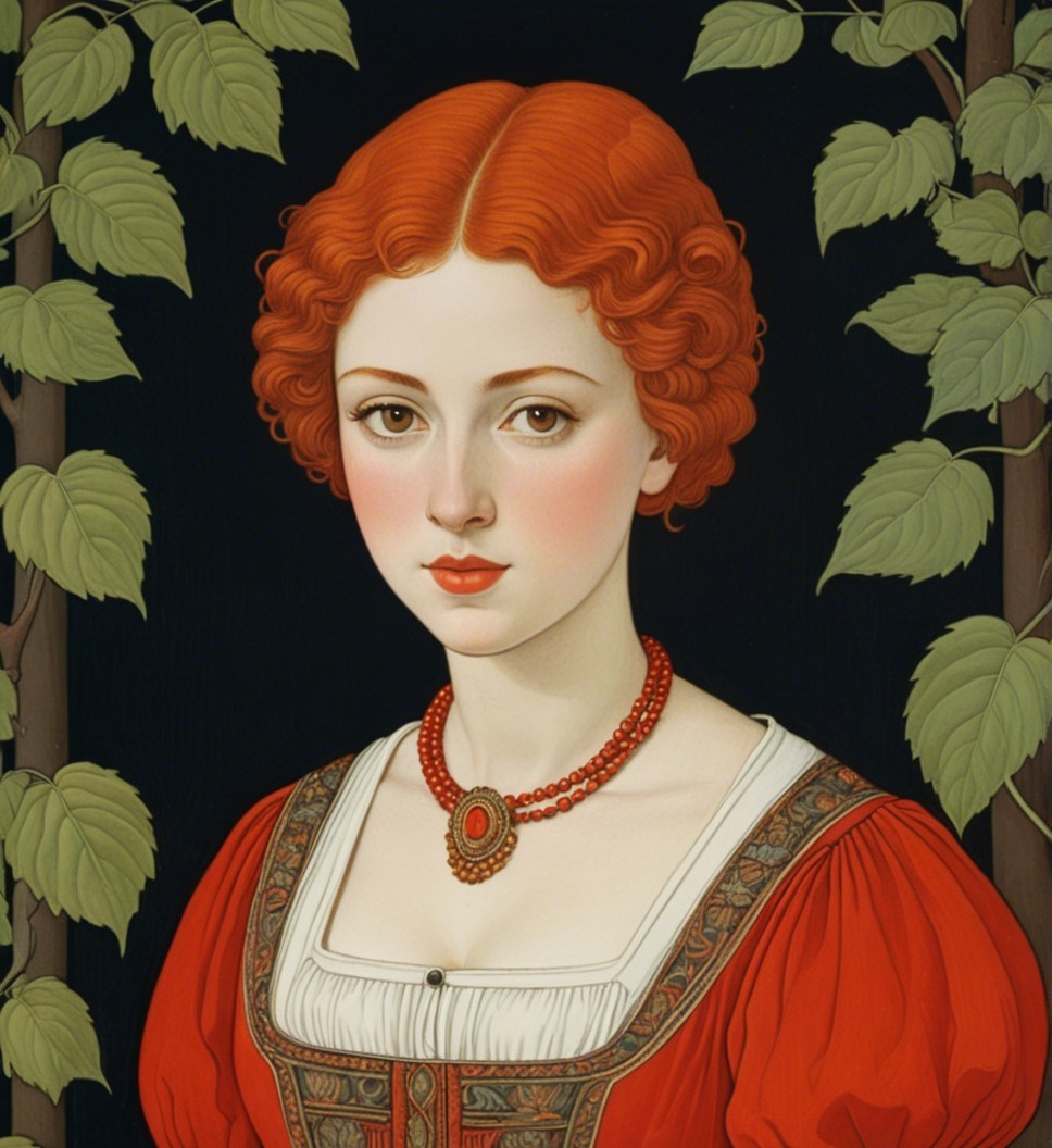 Portrait of a Young Woman with Red Hair and Vines