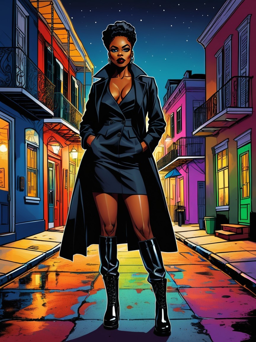 African American woman in comic style on colorful street