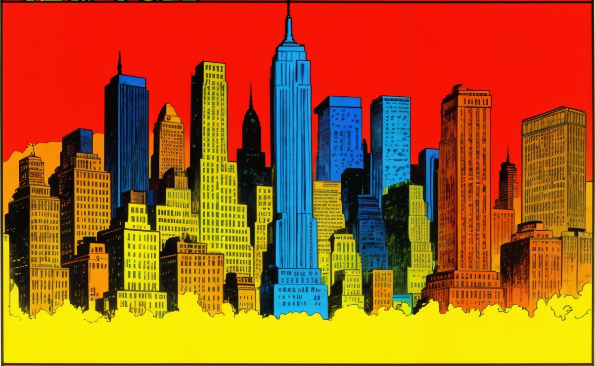 Vibrant City Skyline with Skyscrapers and Gradient Sky