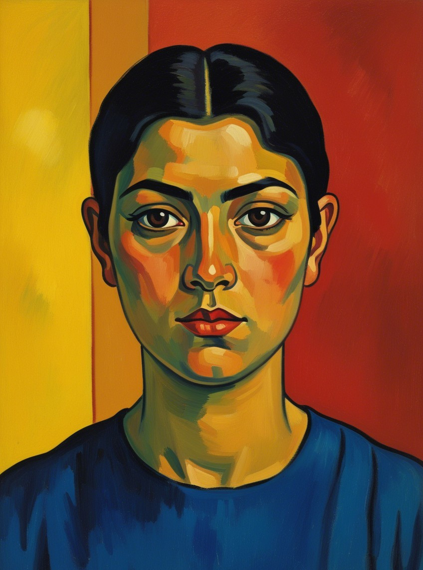 Portrait of a Young Woman with Bold Background Colors