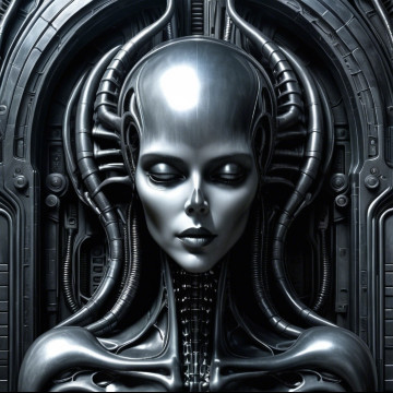 Futuristic humanoid robot with metallic features