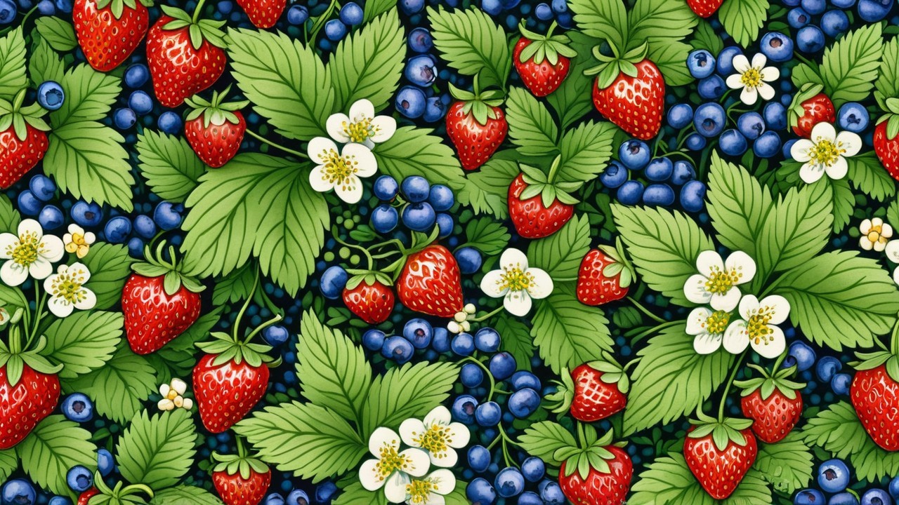 Vibrant Pattern of Strawberries and Blueberries