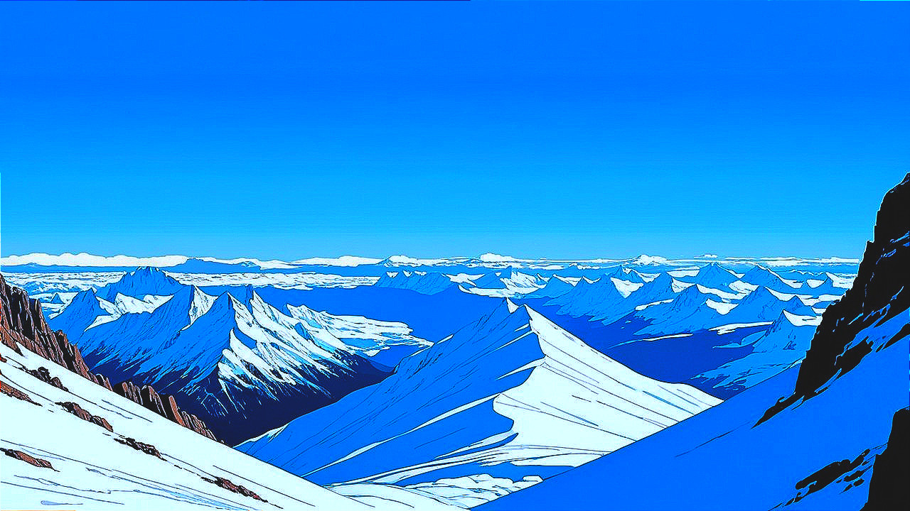 Snow-Capped Mountains Under Clear Blue Sky Landscape