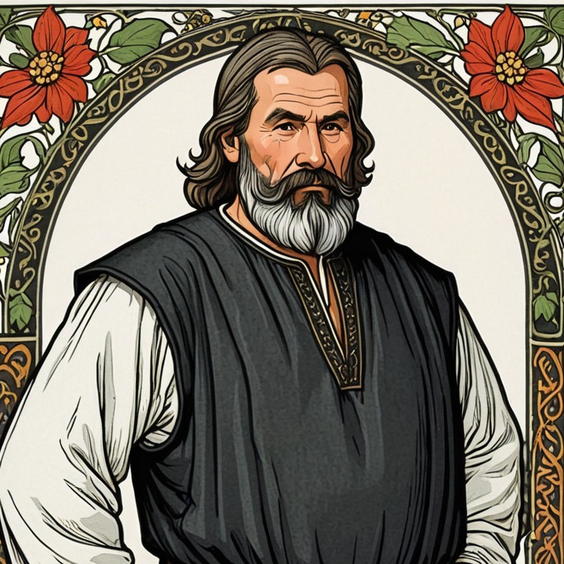 Portrait of a Bearded Man in Traditional Dark Tunic