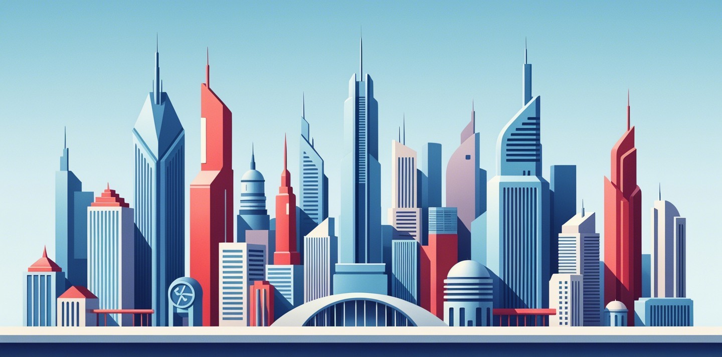 Vibrant City Skyline with Modern Skyscrapers and Designs