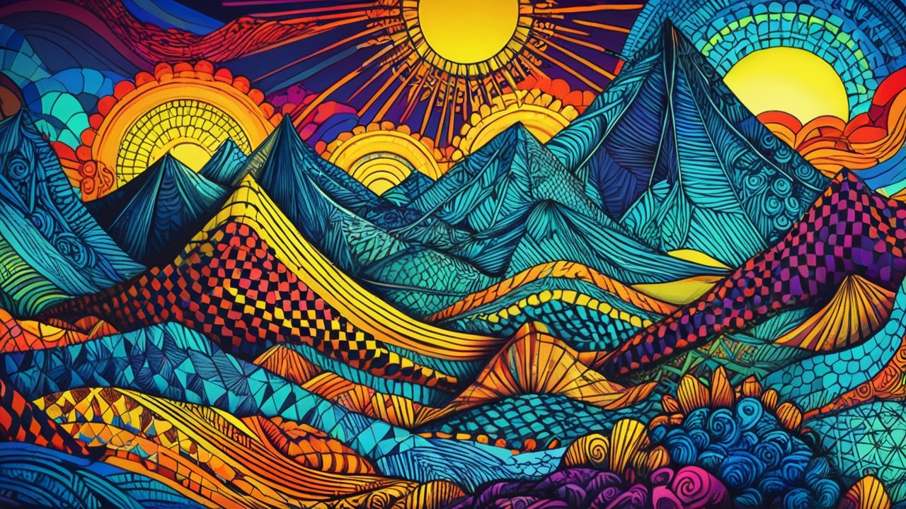 Vibrant Abstract Landscape with Stylized Mountains
