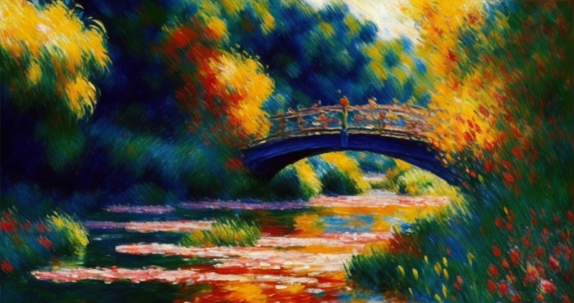 Impressionistic Scene of a Bridge Over a River