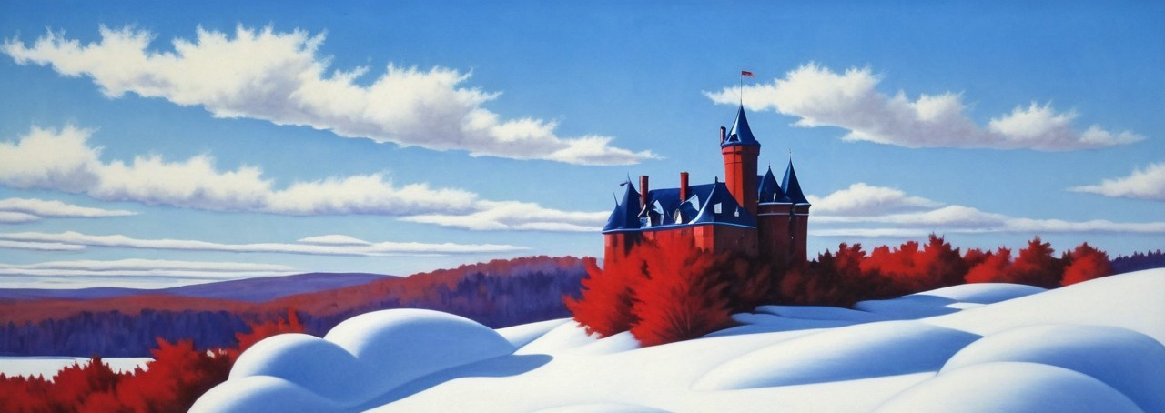 Winter Landscape with Castle on Snowy Hill