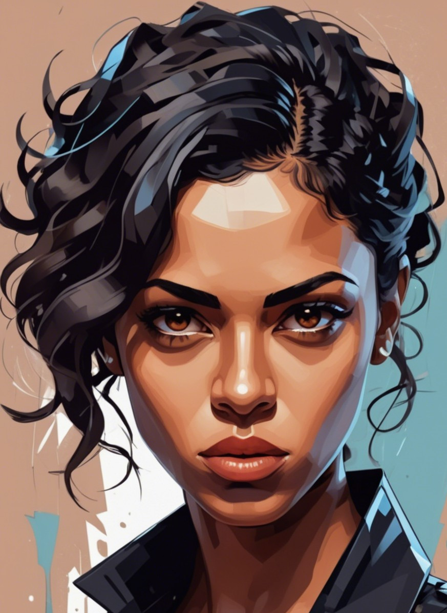 Digital Portrait of Confident Woman with Curly Hair