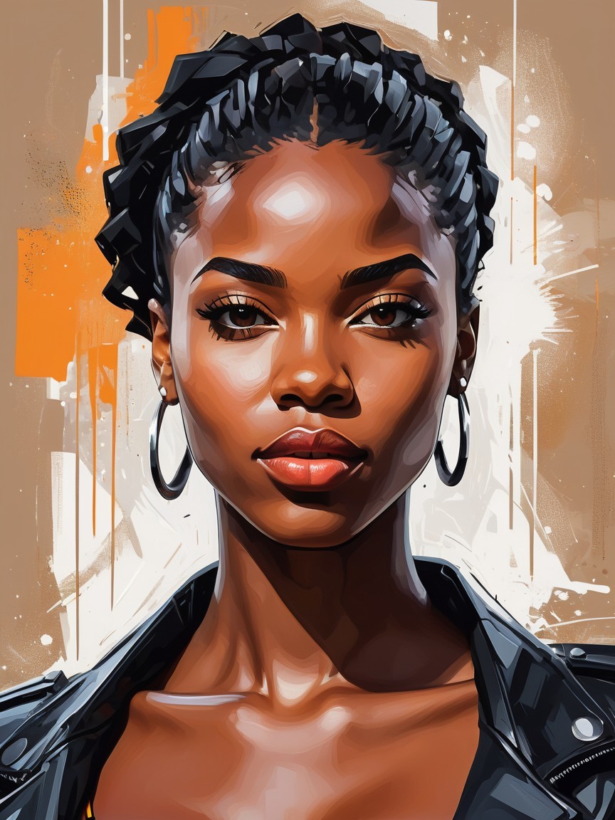 Portrait of a Young Woman with Braids and Bold Makeup