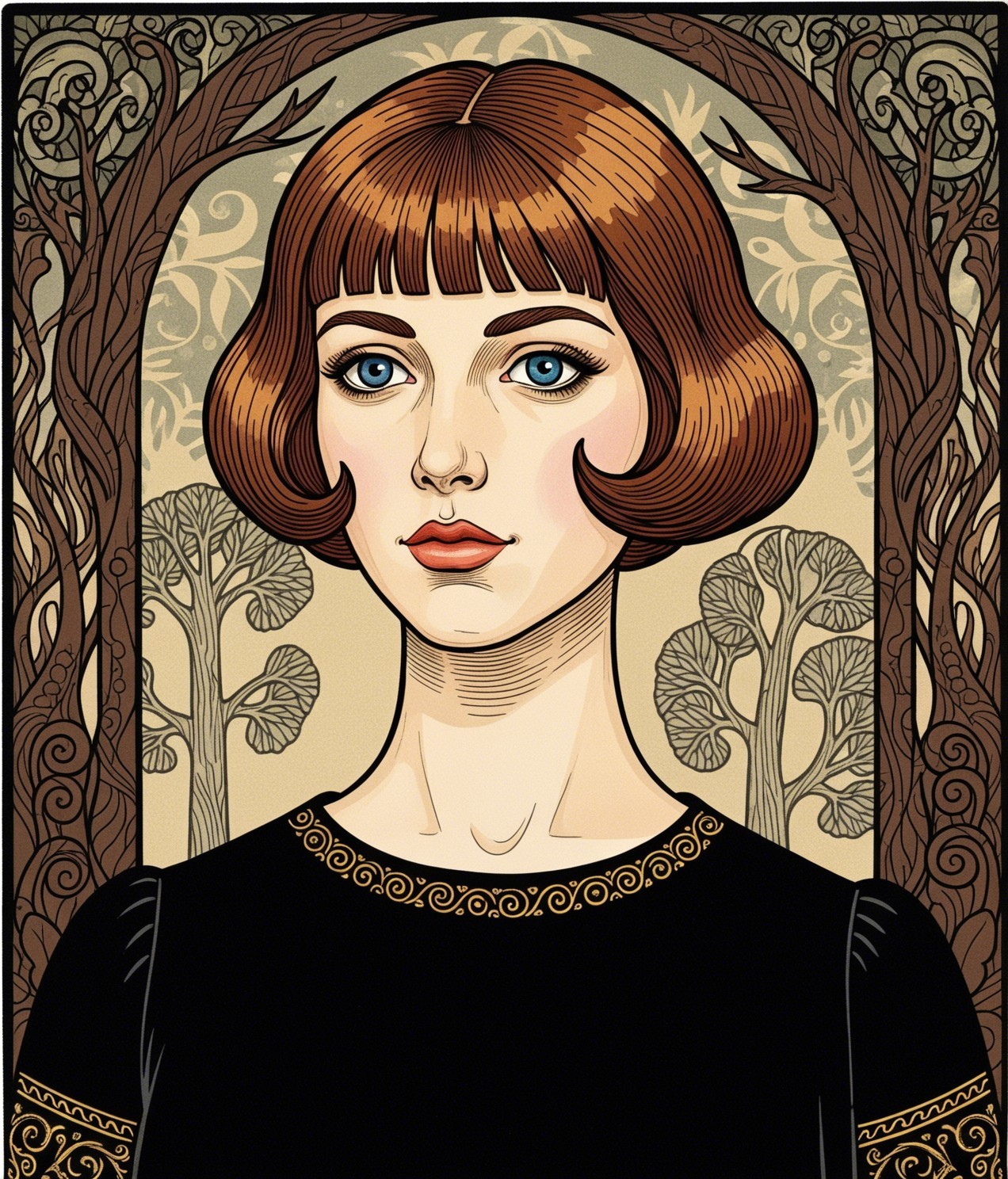 Portrait of a Young Woman with Bobbed Hair and Blue Eyes