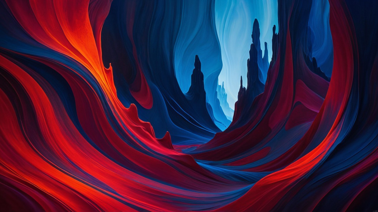 Abstract Landscape with Red and Blue Waves