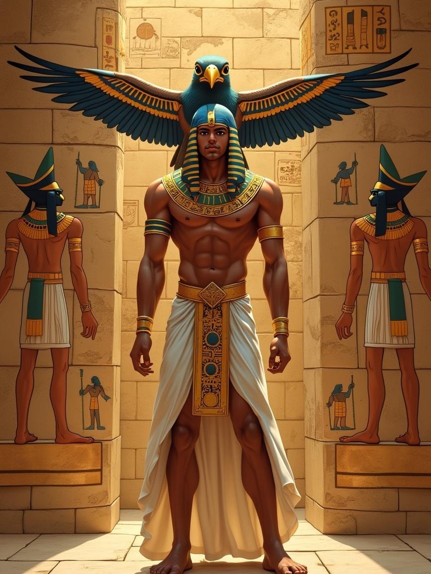Muscular Figure in Ancient Egyptian Temple Setting
