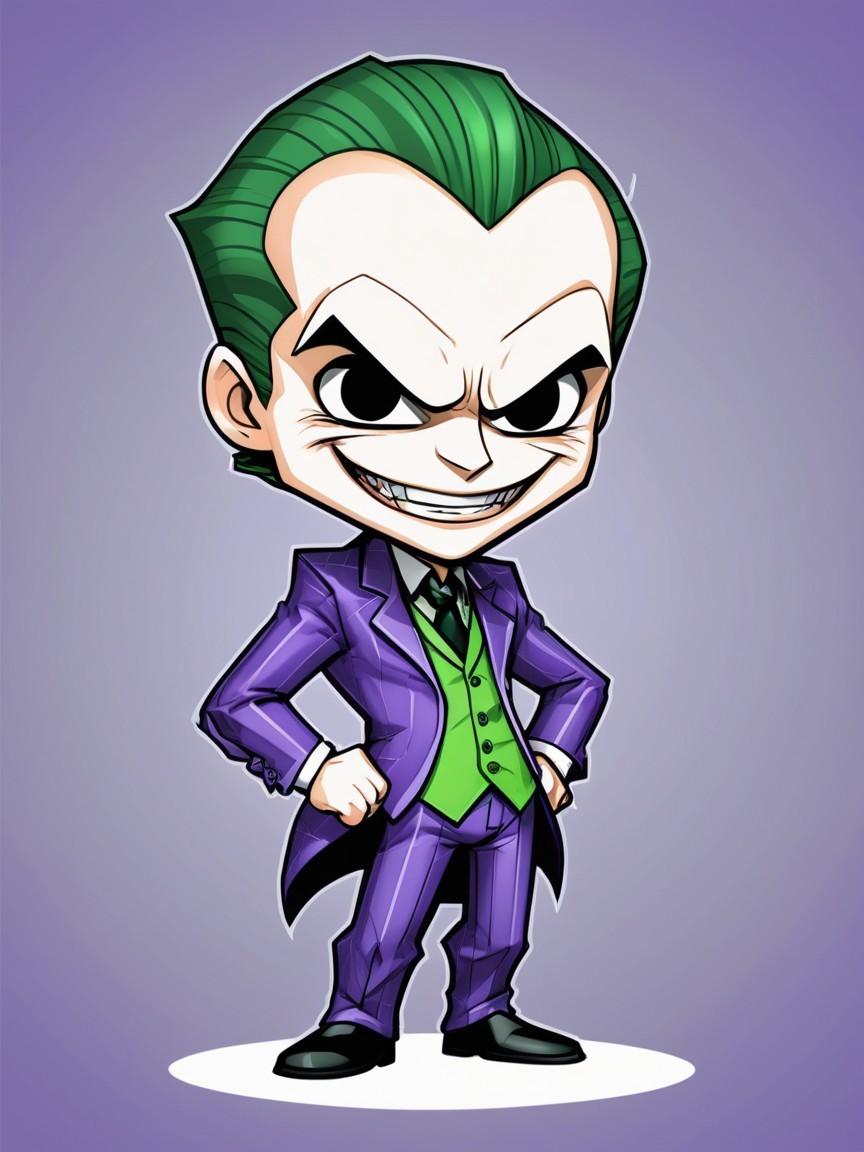 Cartoon Character with Green Hair and Purple Suit