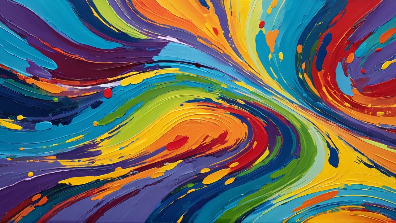Vibrant Abstract Painting with Swirling Colors and Textures