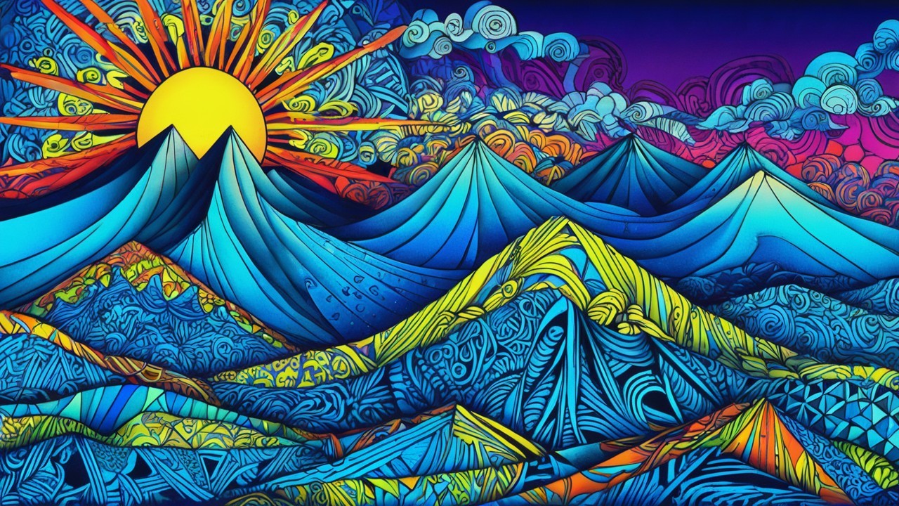 Vibrant Abstract Landscape with Stylized Mountains