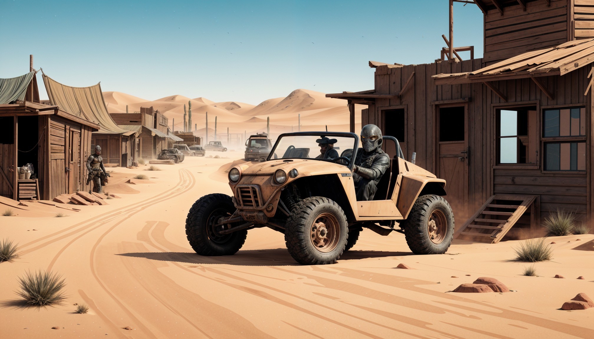 Desert Landscape with Vintage Buggy in Ghost Town