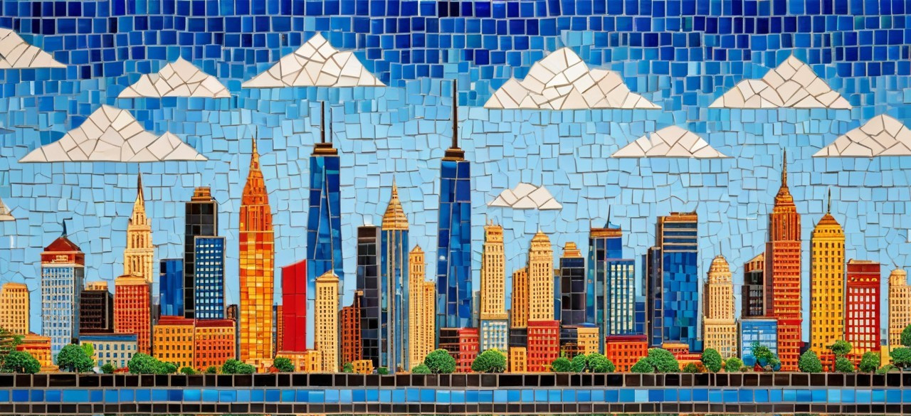 Vibrant Mosaic of City Skyline with Skyscrapers