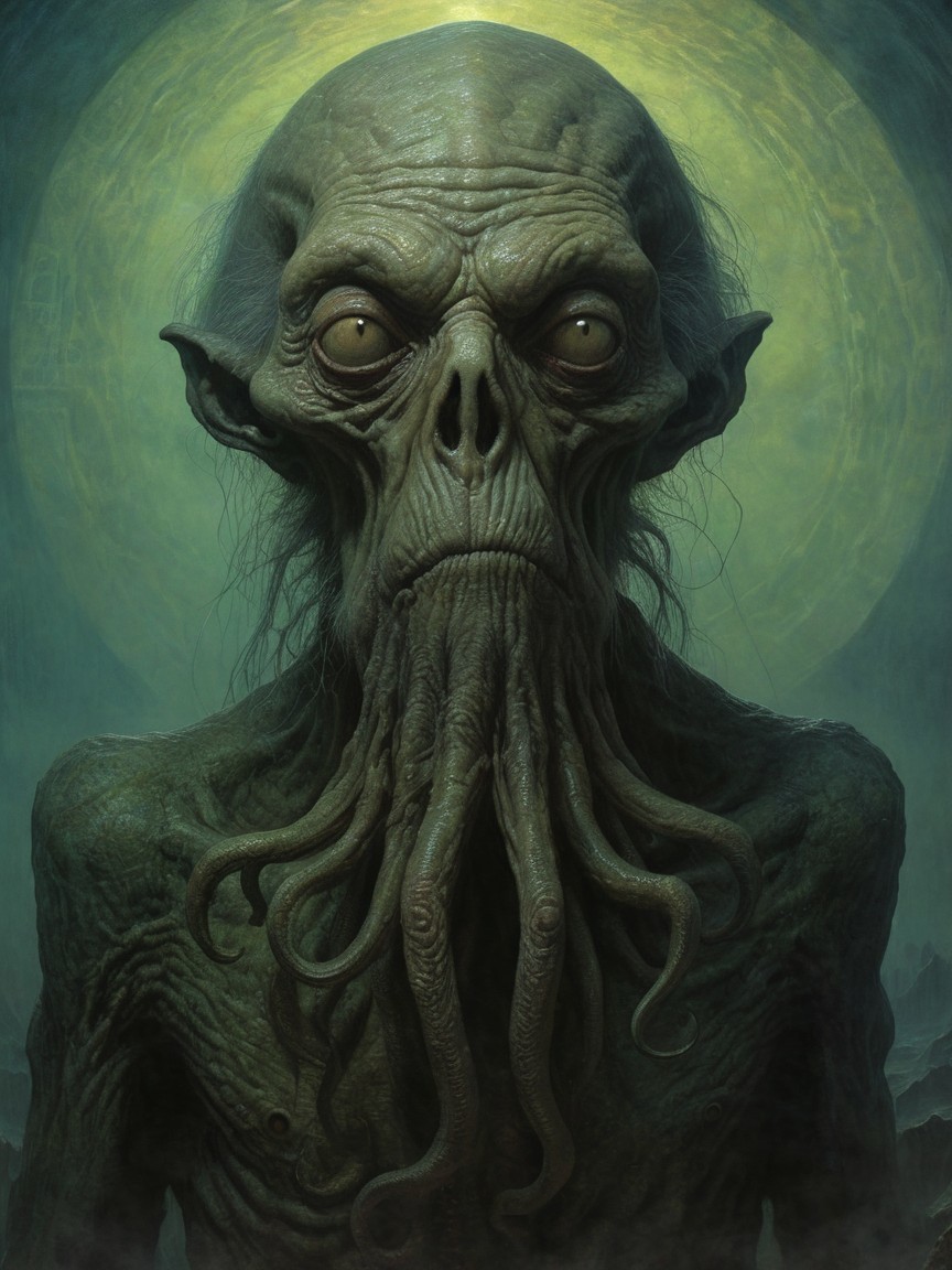 Grotesque Humanoid Creature with Distended Face