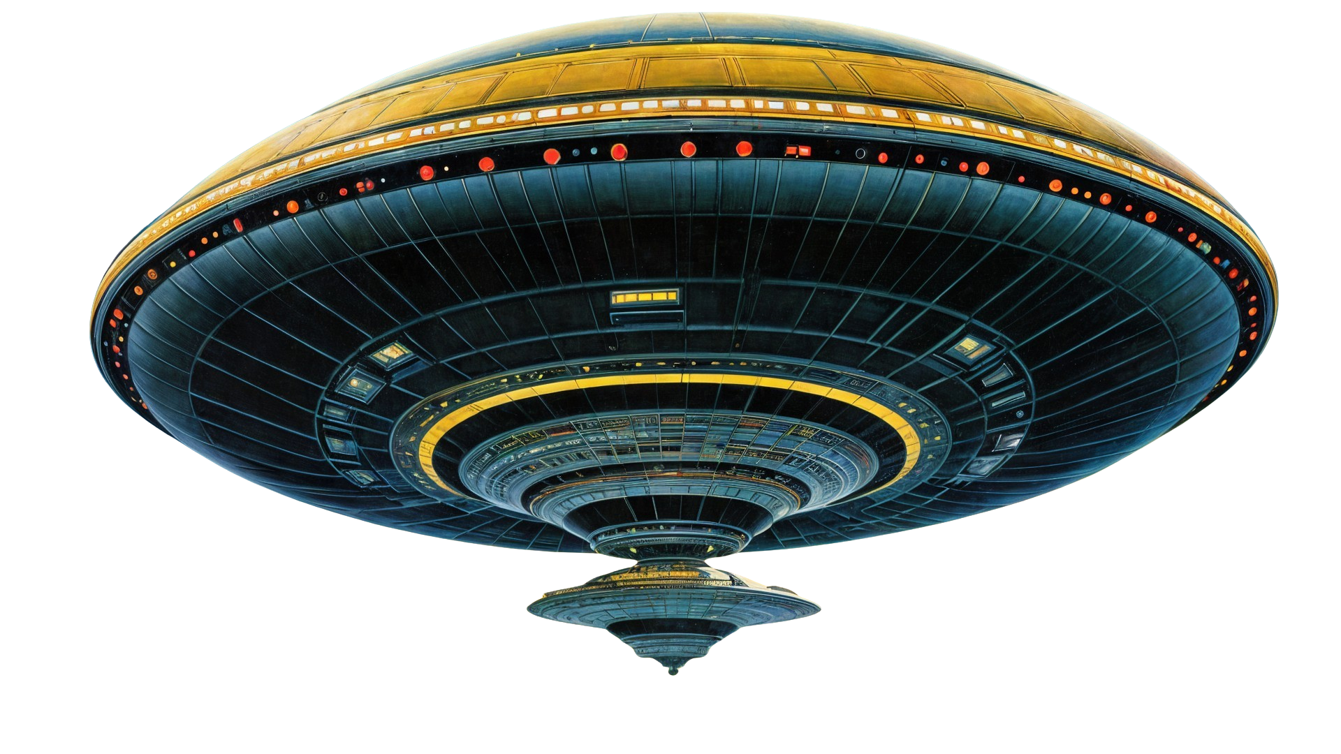 Futuristic Disc-Shaped Spaceship with Golden Accents
