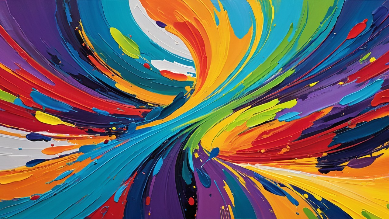Dynamic Abstract Painting with Vibrant Color Swirls
