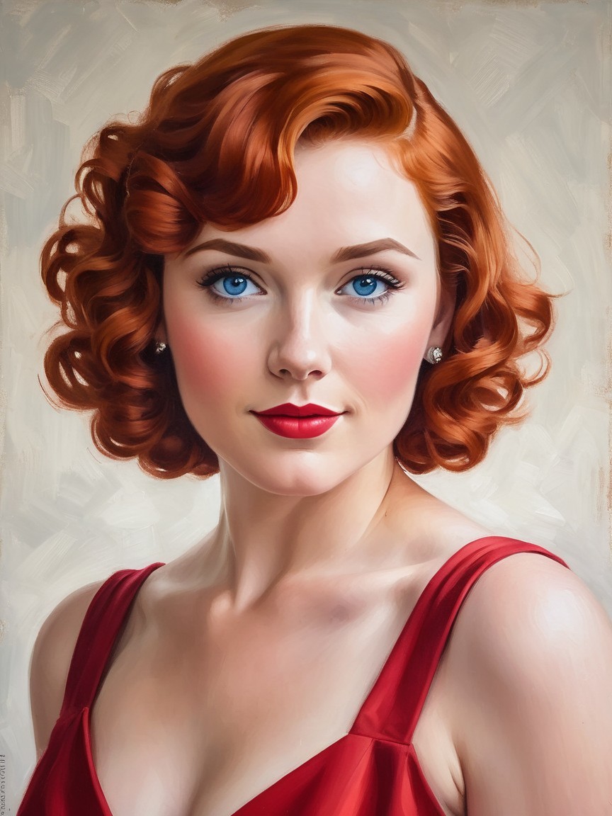 Portrait of a Young Woman with Red Hair and Blue Eyes