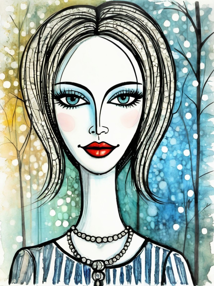 Stylized portrait of a woman with blue eyes and red lips
