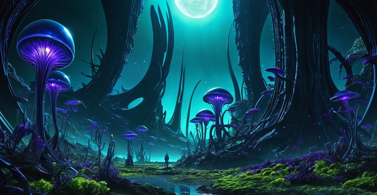 Surreal Alien Landscape with Bioluminescent Elements