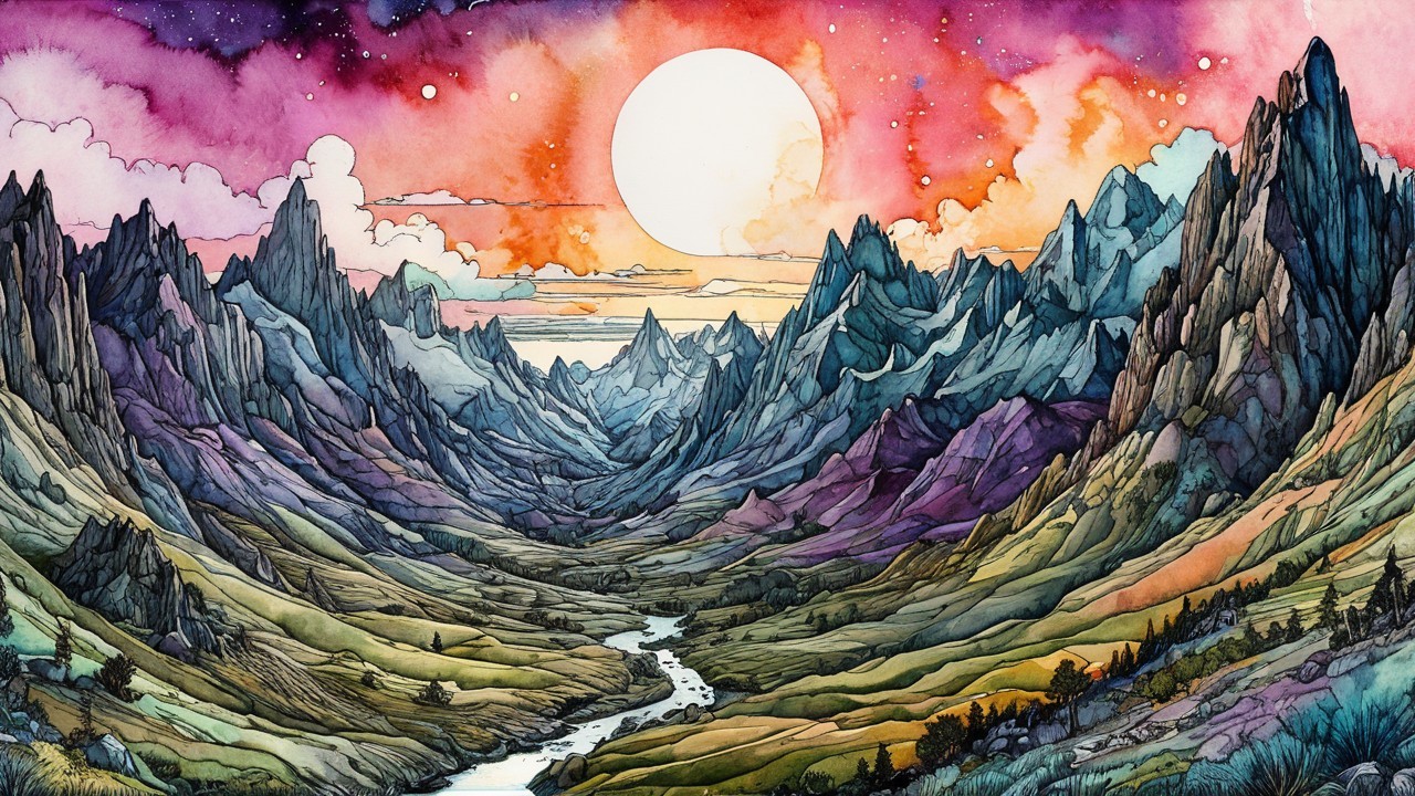 Vibrant Landscape with Majestic Mountains and River