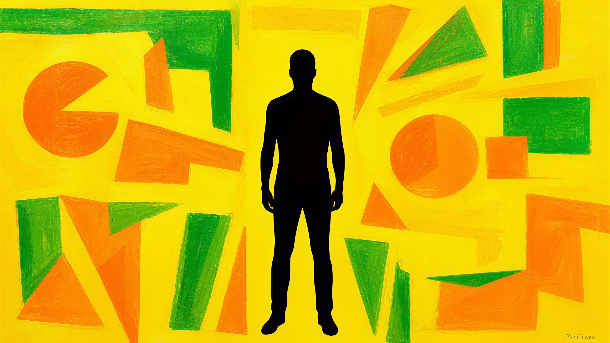 Geometric Abstract Painting with Silhouette and Shapes