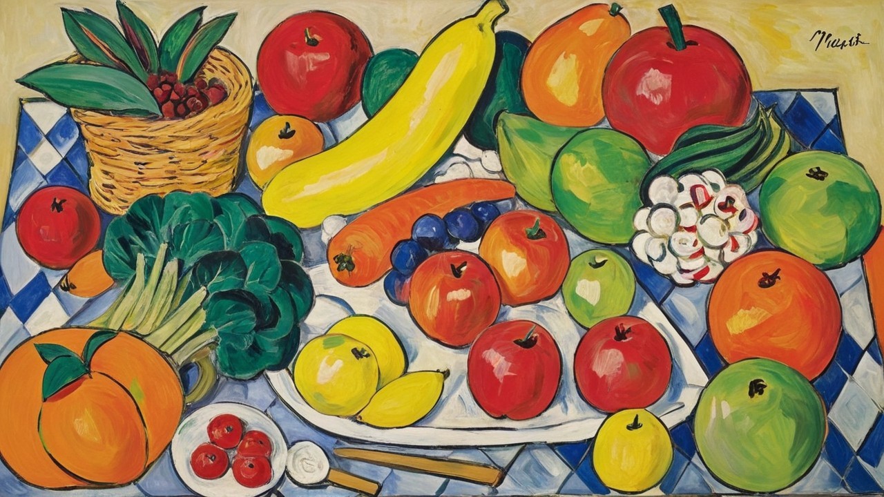 Vibrant Still Life of Colorful Fruits and Vegetables