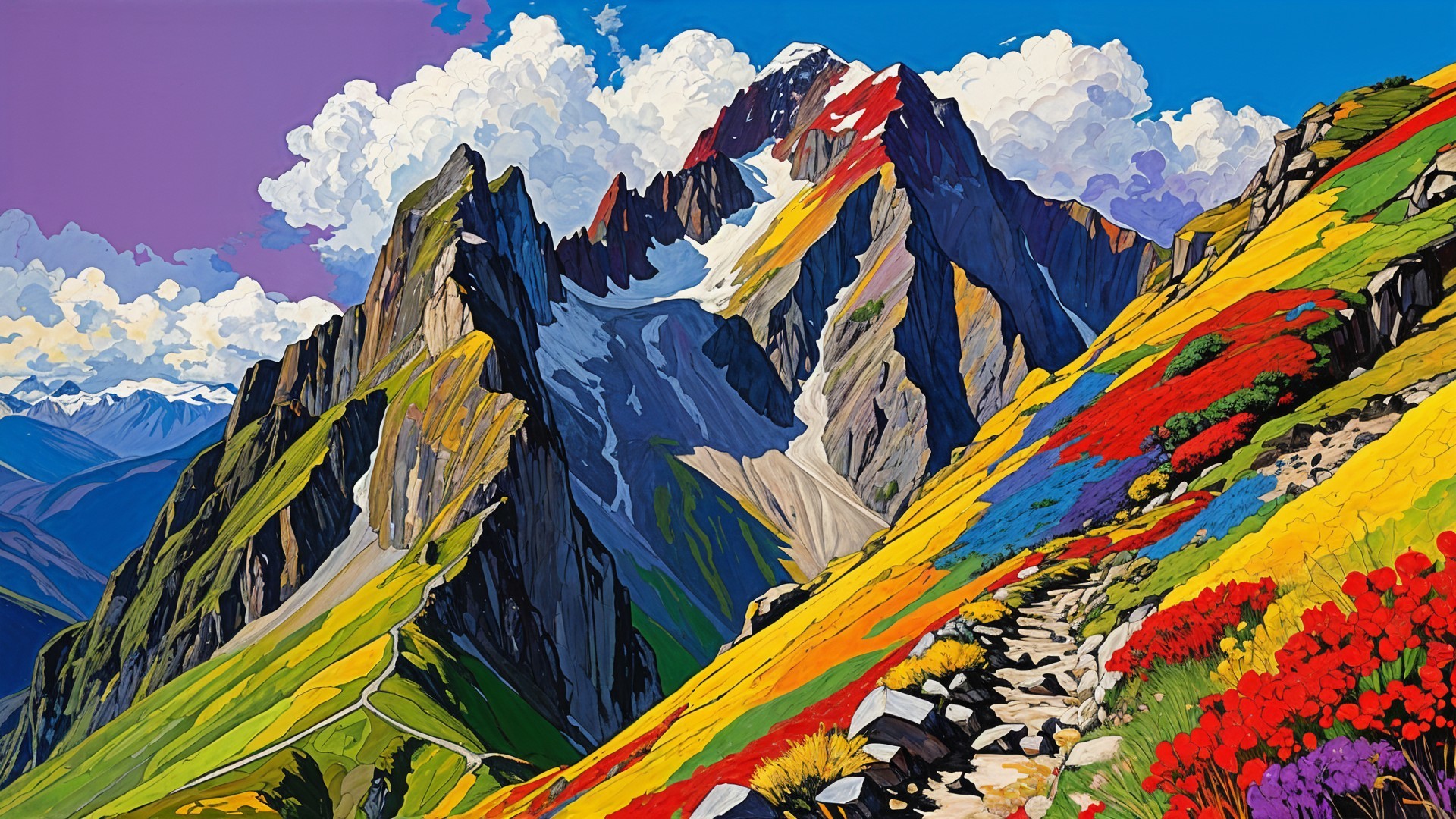 Vibrant Landscape of Mountains and Colorful Wildflowers