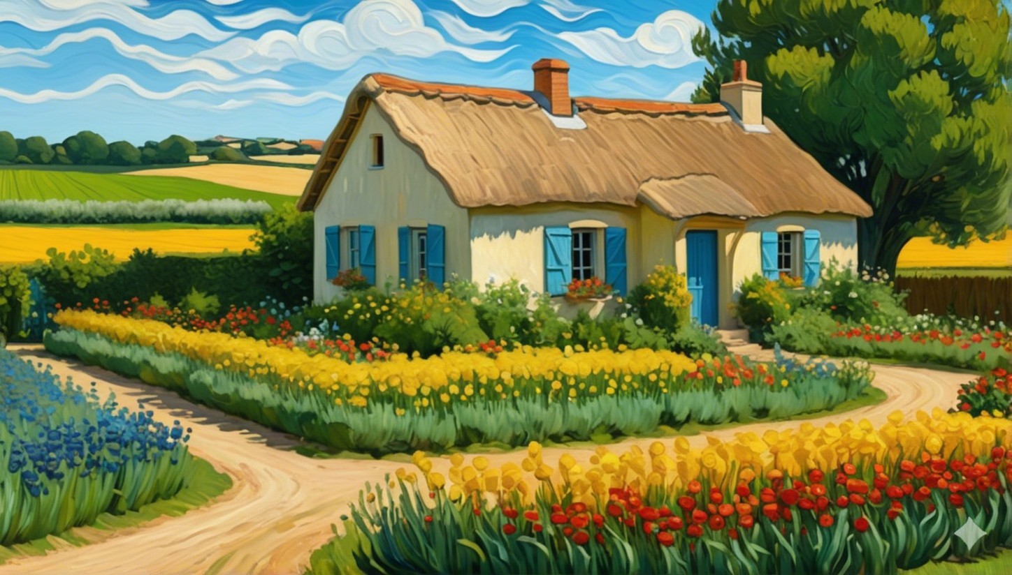 Charming Thatched Roof Cottage Surrounded by Gardens