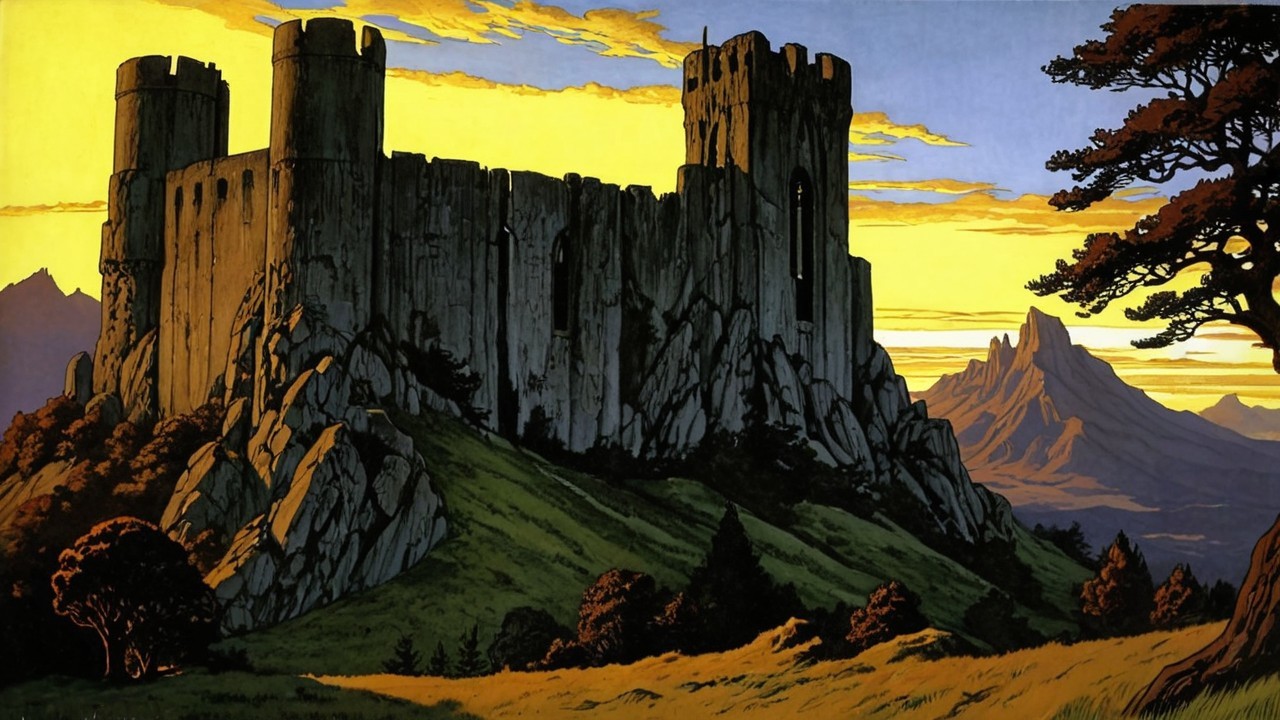 Castle on Rocky Outcrop at Golden Sunset