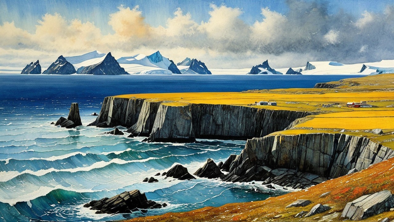 Coastal Landscape with Cliffs and Ocean Waves