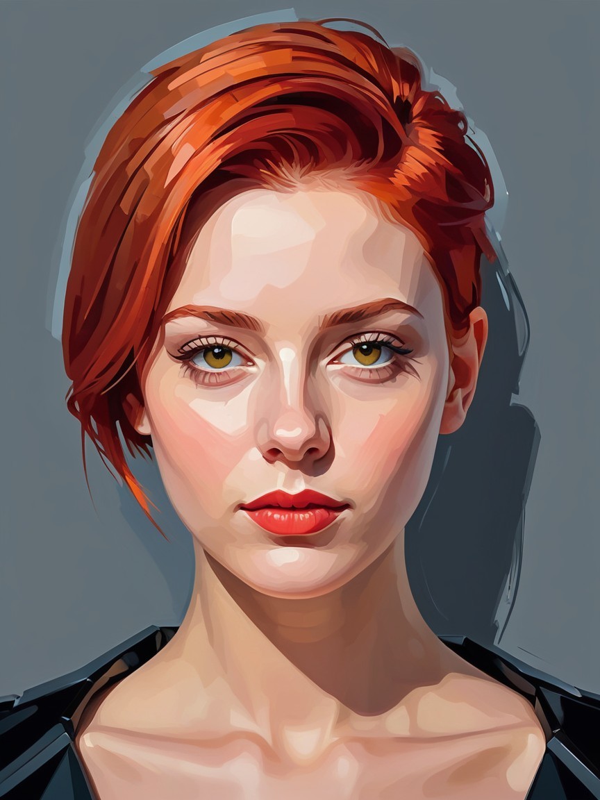 Portrait of a Young Woman with Red Hair and Green Eyes