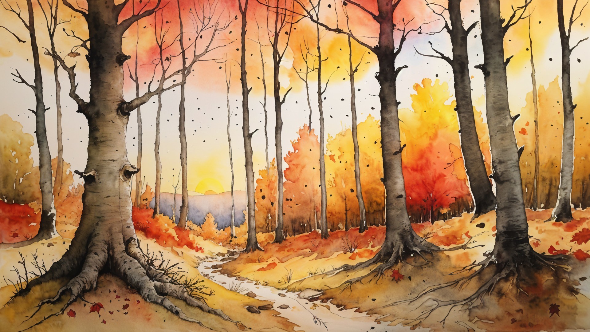 Serene Autumn Landscape with Vibrant Foliage and Stream