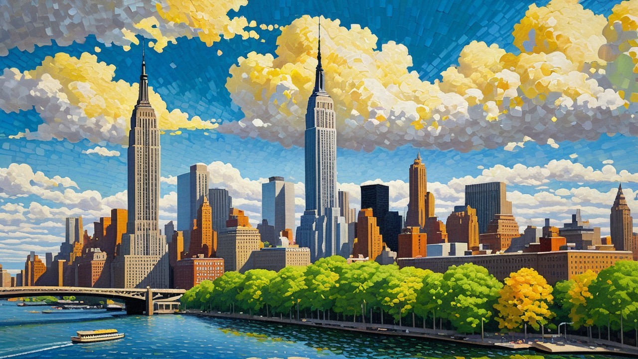 Colorful City Skyline with Empire State Building