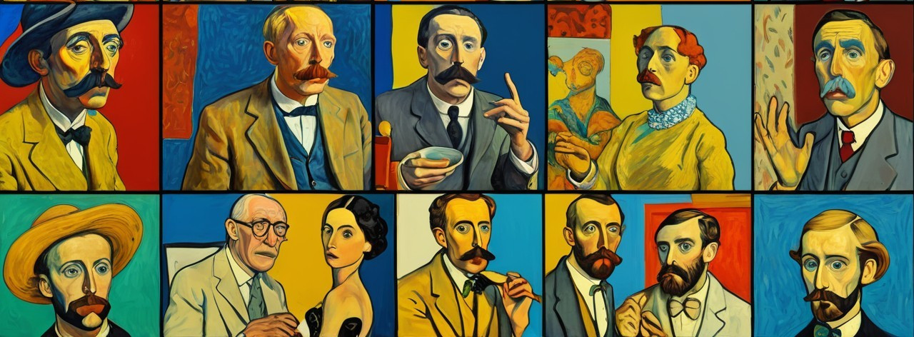 Vibrant Collage of Twelve Stylized Portraits