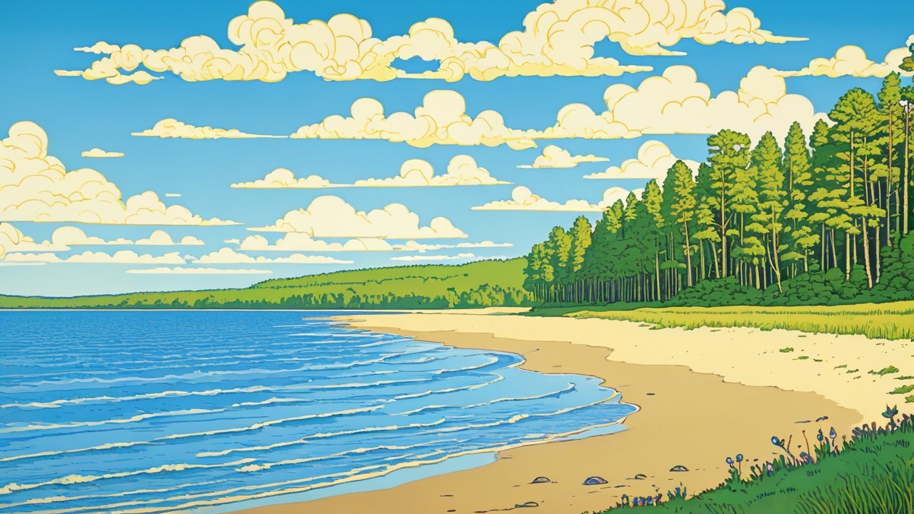 Serene beach scene with blue sky and gentle waves