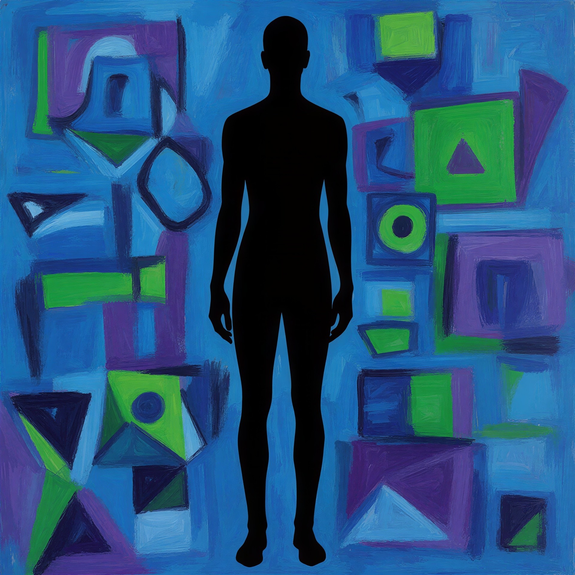 Abstract Painting with Geometric Shapes and Bold Colors