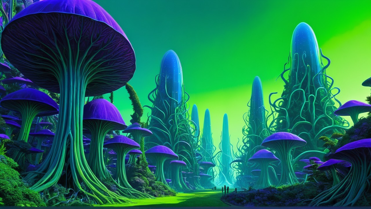 Surreal Landscape with Bioluminescent Mushrooms