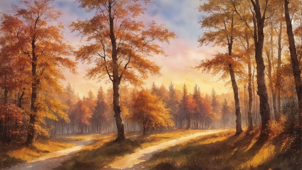 Serene Autumn Landscape with Vibrant Foliage and Paths