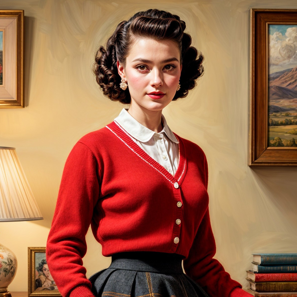 Vintage-style fashion in a cozy retro room setting