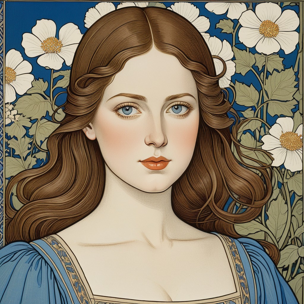 Illustrated Portrait of a Young Woman with Blue Eyes