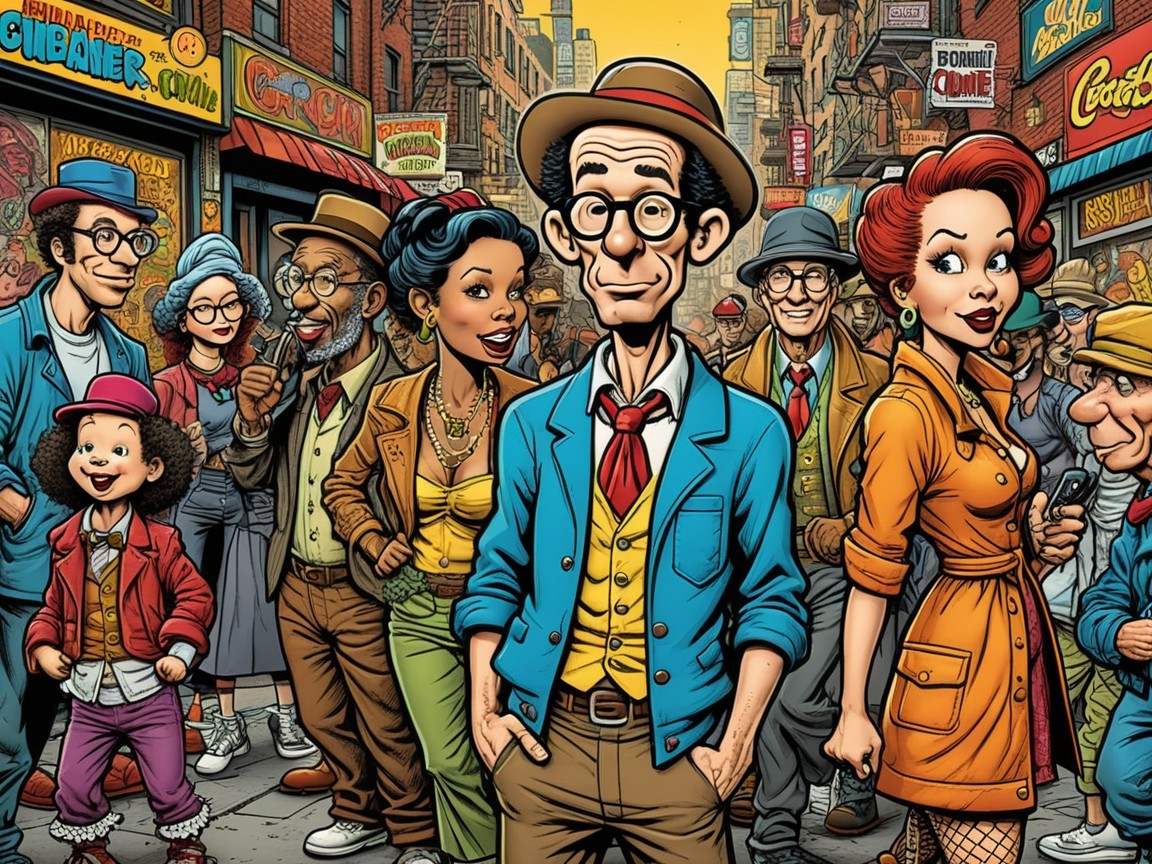 Vibrant Street Scene with Diverse Characters in Retro Attire
