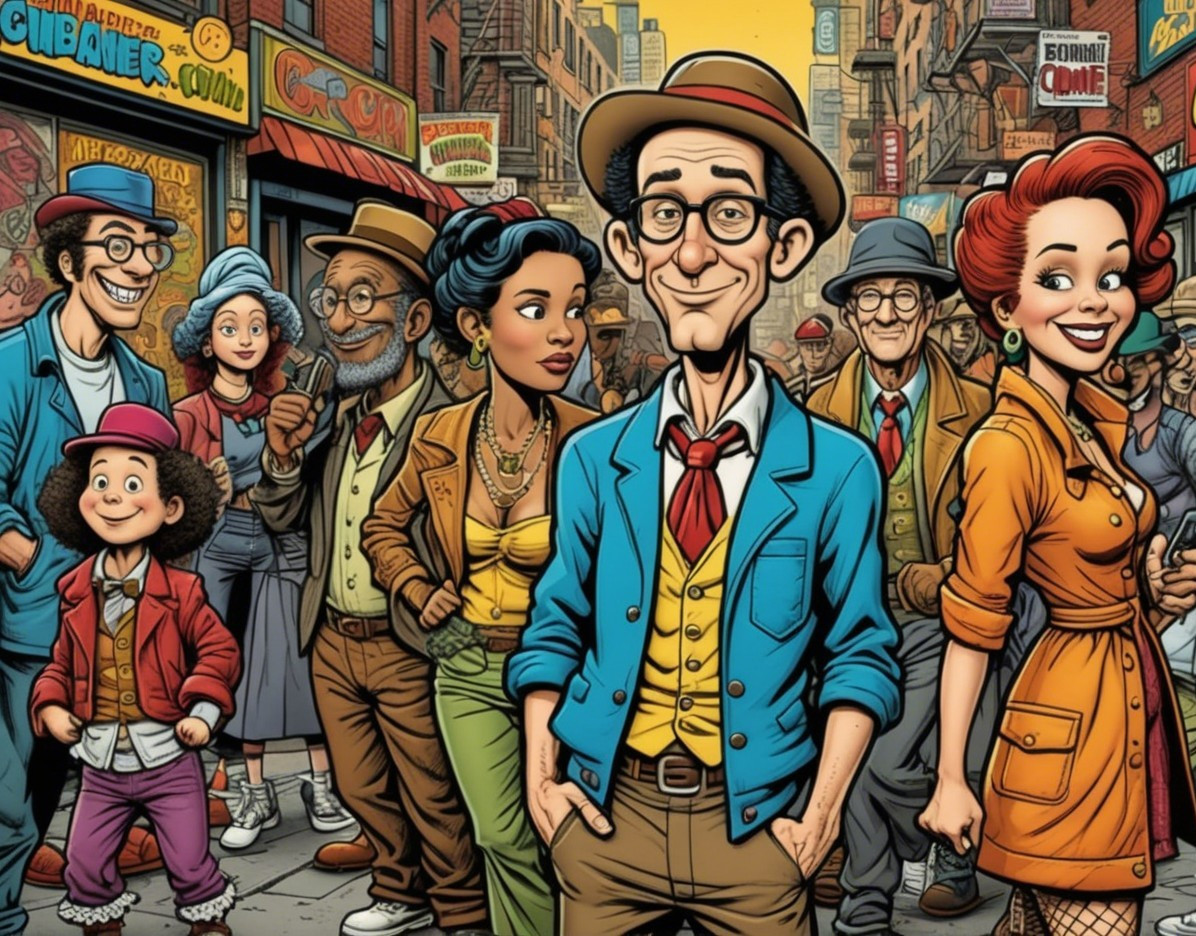 Vibrant Street Scene with Diverse Retro Characters